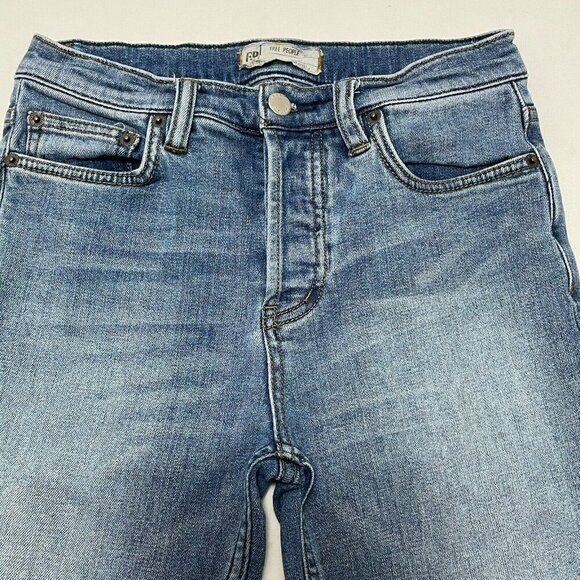 Free People Bootcut Crop Jeans Women W26 Flare Button Fly Boho Hippie Retro Fray - Picture 8 of 12